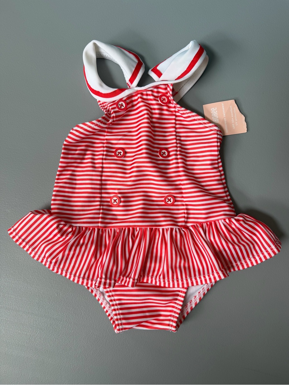 Gymboree Red & White Striped Ruffle One-Piece Swimsuit